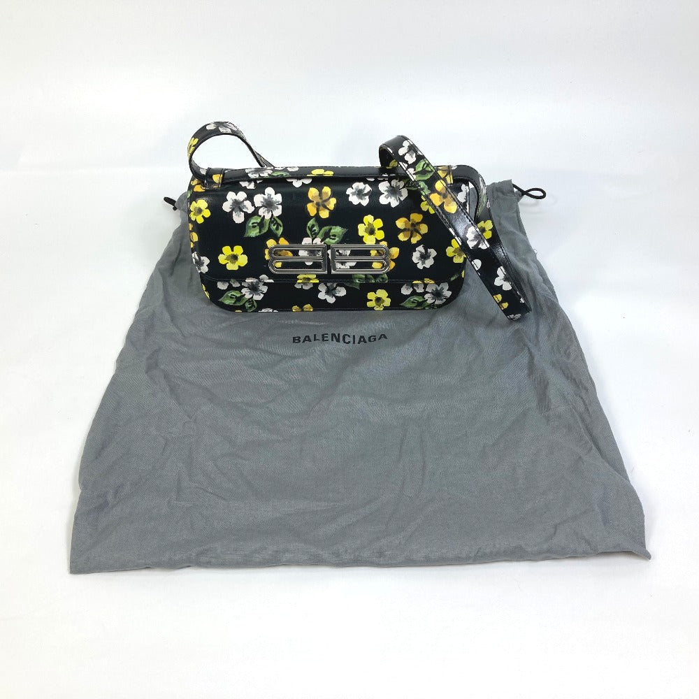BALENCIAGA 674693 GOSSIP ゴシップ フラワー カバン 肩掛け 斜め掛け ショルダーバッグ レザー レディース ブラック