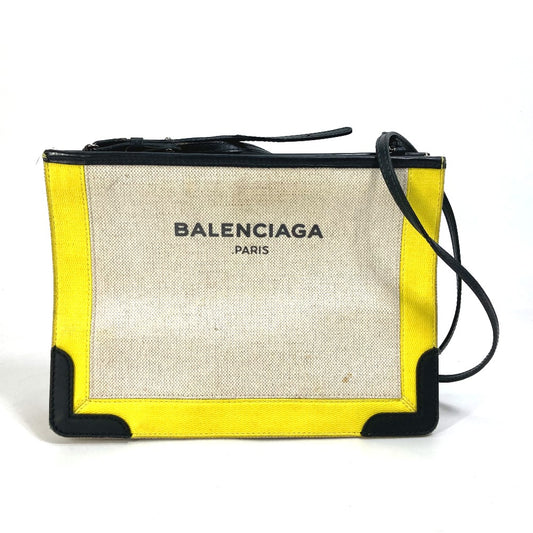 BALENCIAGA 339937 ネイビー ポシェット 斜め掛け クラッチバッグ ポーチ ショルダーバッグ レザー/コーティングキャンバス レディース イエロー