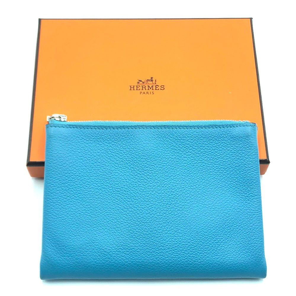 HERMES フラット アトゥー PM 化粧ポーチ ポーチ レザー レディース ブルーノール(推定) ブルー
