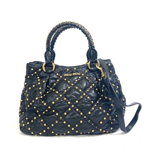 MIUMIU キルティング スタッズ カバン 2WAY ショルダーバッグ 肩掛け 斜め掛け ハンドバッグ レザー レディース ブラック