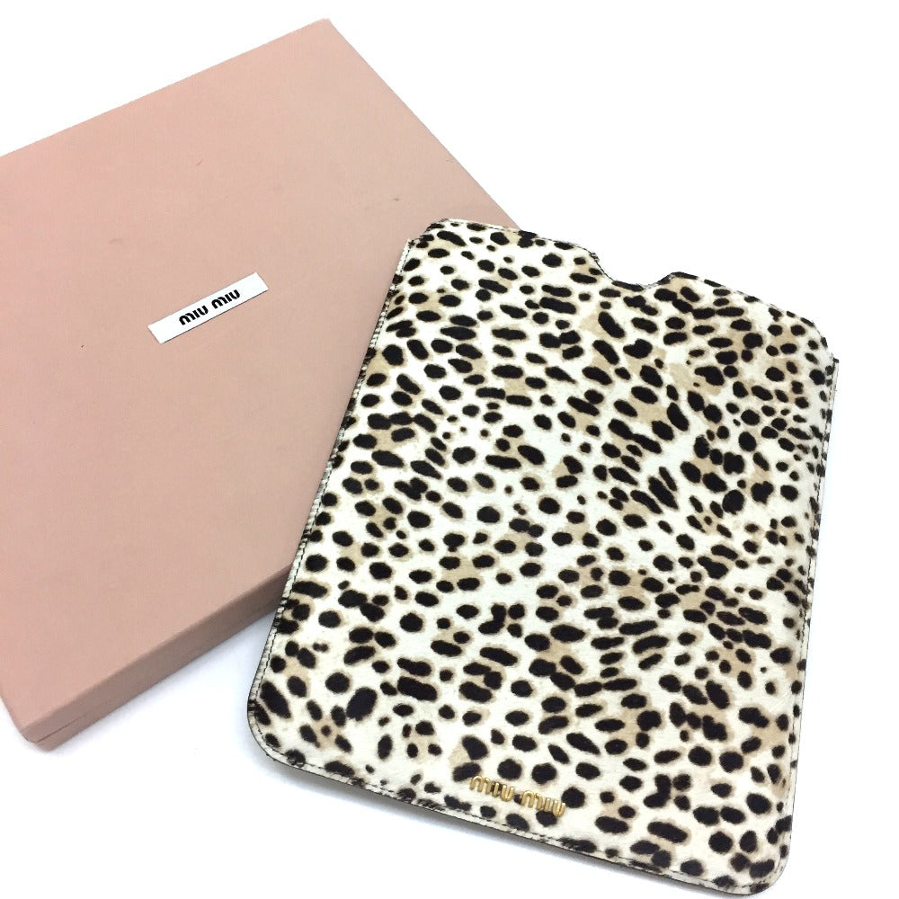MIUMIU 5ARE43 レオパード タブレットアクセサリー iPadケース ハラコ ユニセックス BIANCO ベージュ