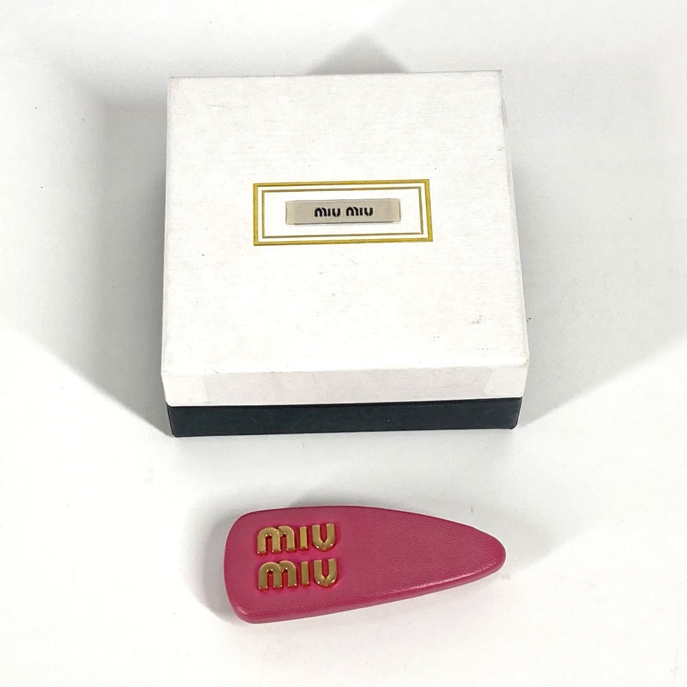 MIUMIU Logo Hair Accessory, Leather Hairpin, Women's, Pink