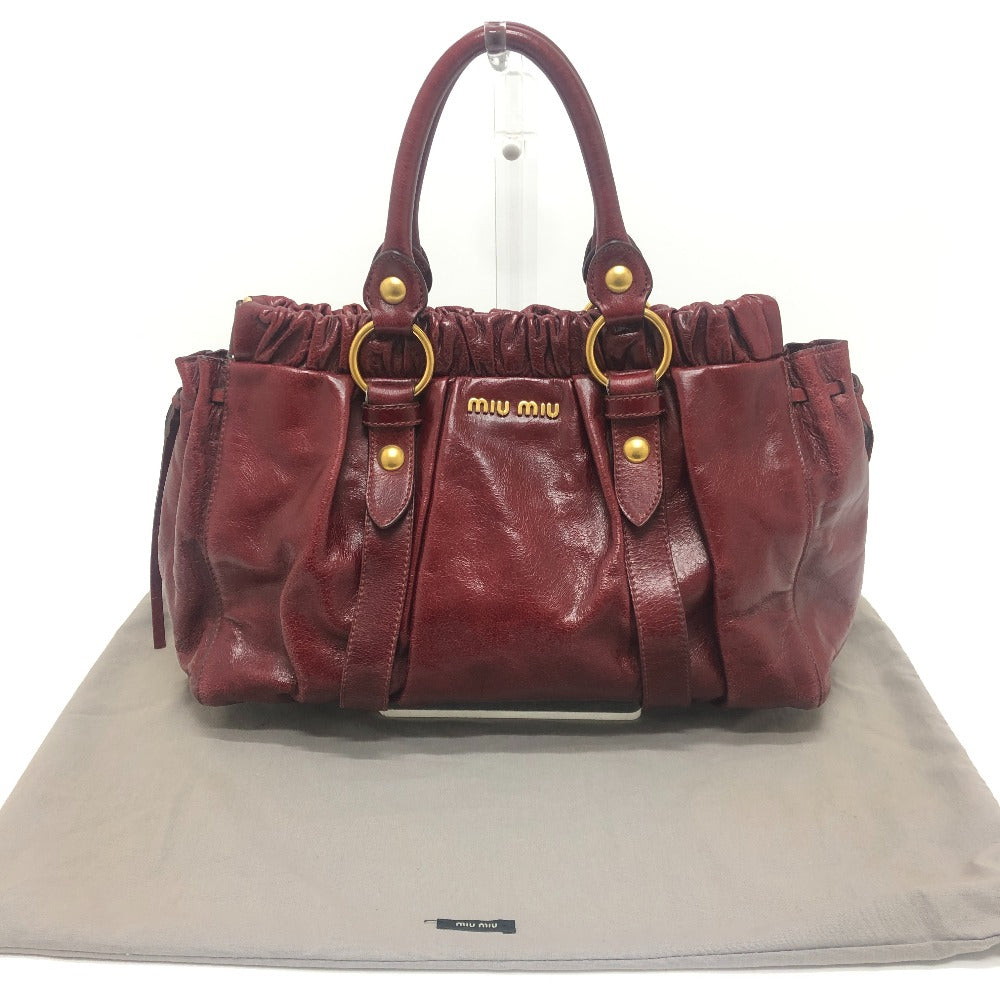 MIUMIU RT0383 ヴィッテロルクス カバン ギャザー ロゴ ハンドバッグ レザー レディース レッド