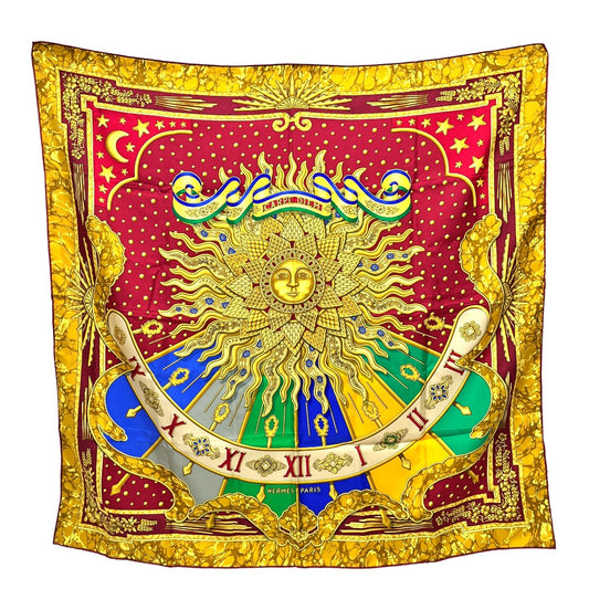 HERMES CARPE DIEM 今日一日を楽しむ 太陽 月 星 カレ90 カレ 90 スカーフ シルク レディース レッド