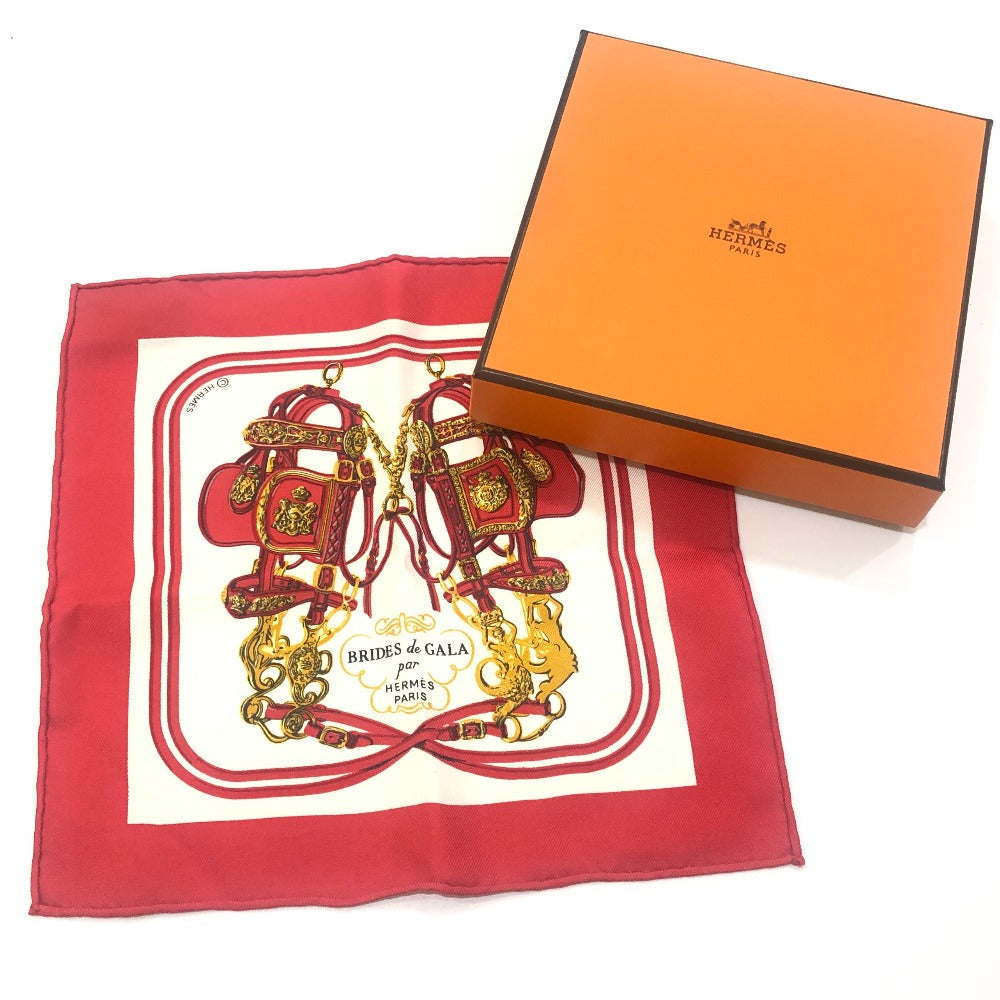 HERMES BRIDES de GALA 式典用馬勒 ナノカレ20 カレ 20 小物 ハンカチ シルク ユニセックス レッド