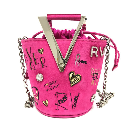 ROGER VIVIER ファニーラブ 2WAY カバン チェーン ショルダーバッグ ハンドバッグ スエード レディース ピンク