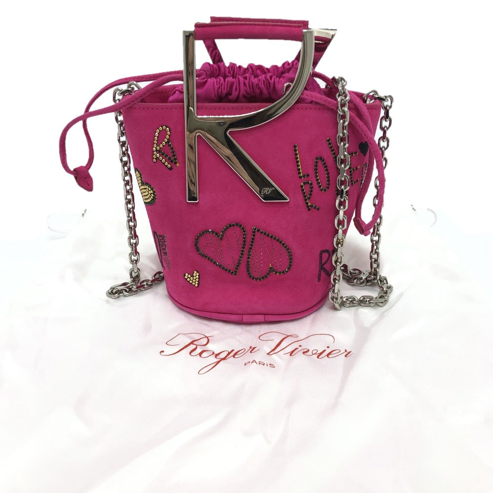 ROGER VIVIER ファニーラブ 2WAY カバン チェーン ショルダーバッグ ハンドバッグ スエード レディース ピンク