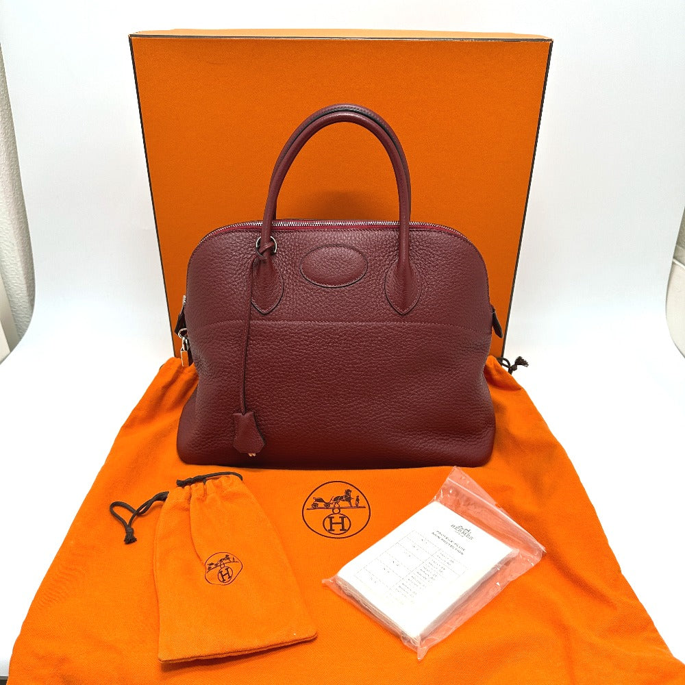 HERMES Bolide 35 2-Way Handbag in Taurillon Clemence Leather, Rouge H Leather with Silver Hardware, Red