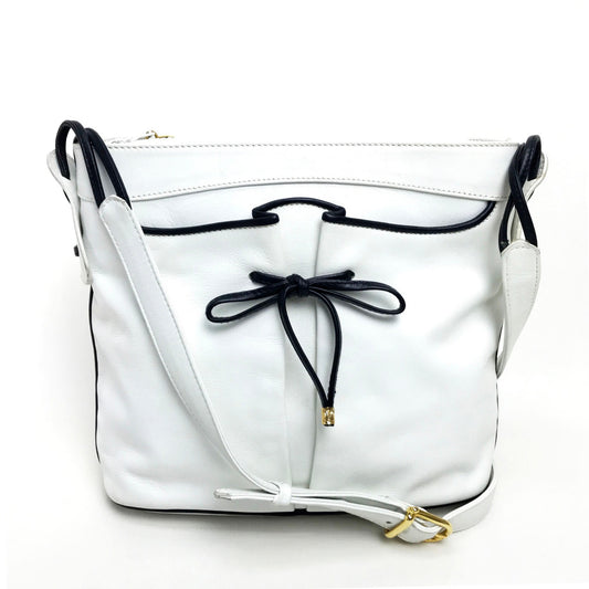 CELINE リボンモチーフ カバン ショルダーバッグ レザー レディース ホワイト×ブラック