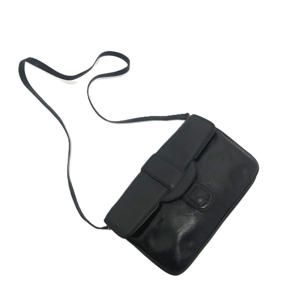 CELINE Logo Crossbody Bag Shoulder Bag Leather Women's Black