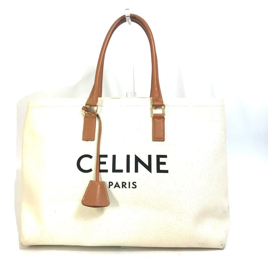 CELINE 190062 肩掛け ホリゾンタル カバ ロゴ トートバッグ カバン ショルダーバッグ キャンバス/レザー レディース ナチュラル/タン ベージュ
