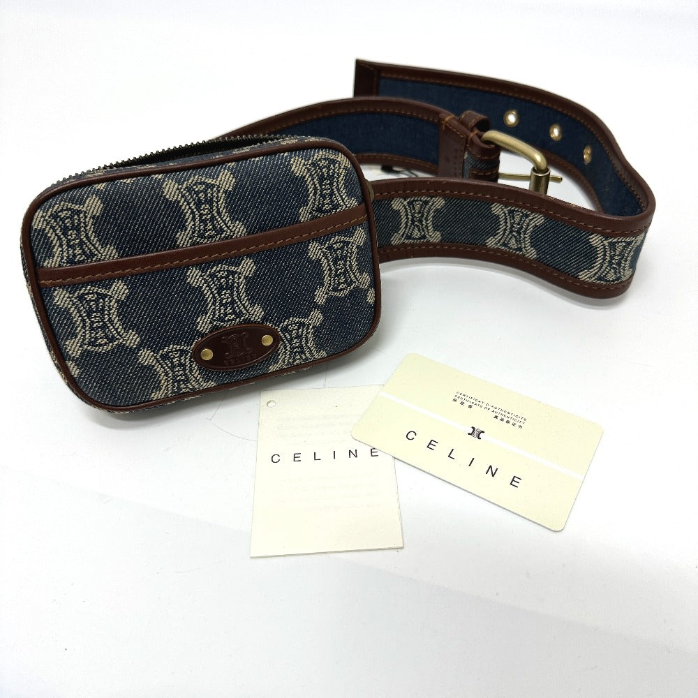 CELINE マカダム デニム ポーチ ベルト カバン ウエストバッグ デニム レディース ブルー
