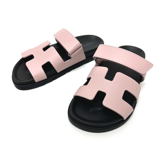 HERMES Chypre H logo Shoes, flats, Velcro closure Sandals Leather pink Used