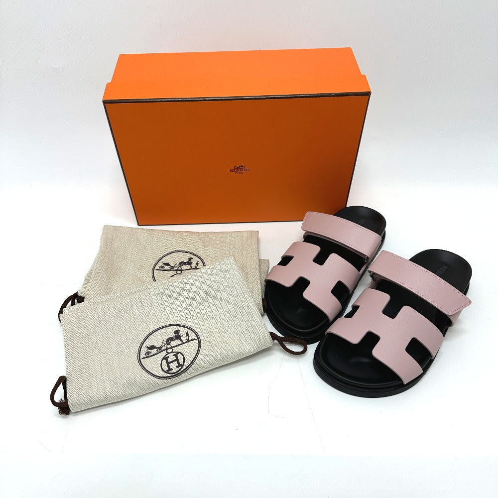 HERMES Chypre H logo Shoes, flats, Velcro closure Sandals Leather pink Used