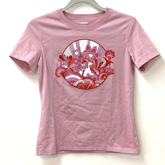 HERMES 22SS カルトゥッシュ マイクロ アパレル トップス 半袖Tシャツ コットン レディース ピンク