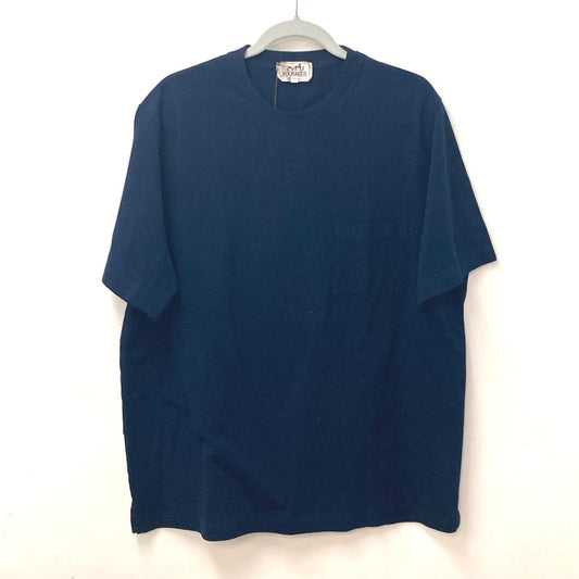 HERMES トップス アパレル H刺繍 アパレル ポケット付き 半袖Tシャツ コットン メンズ ネイビー