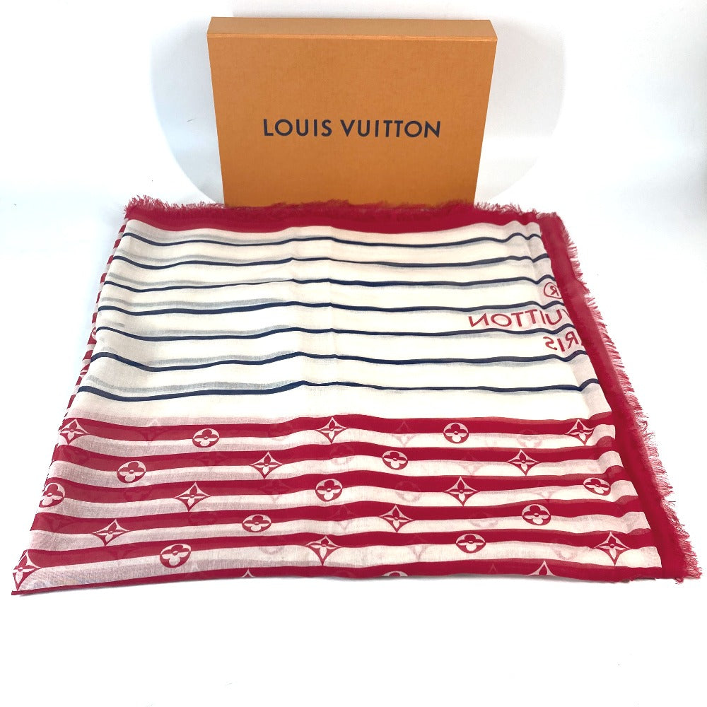 LOUIS VUITTON M76193 LVエスカル エトール・パレオ サマー ストライプ 横長 大判 ストール コットン レディース ホワイト×レッド