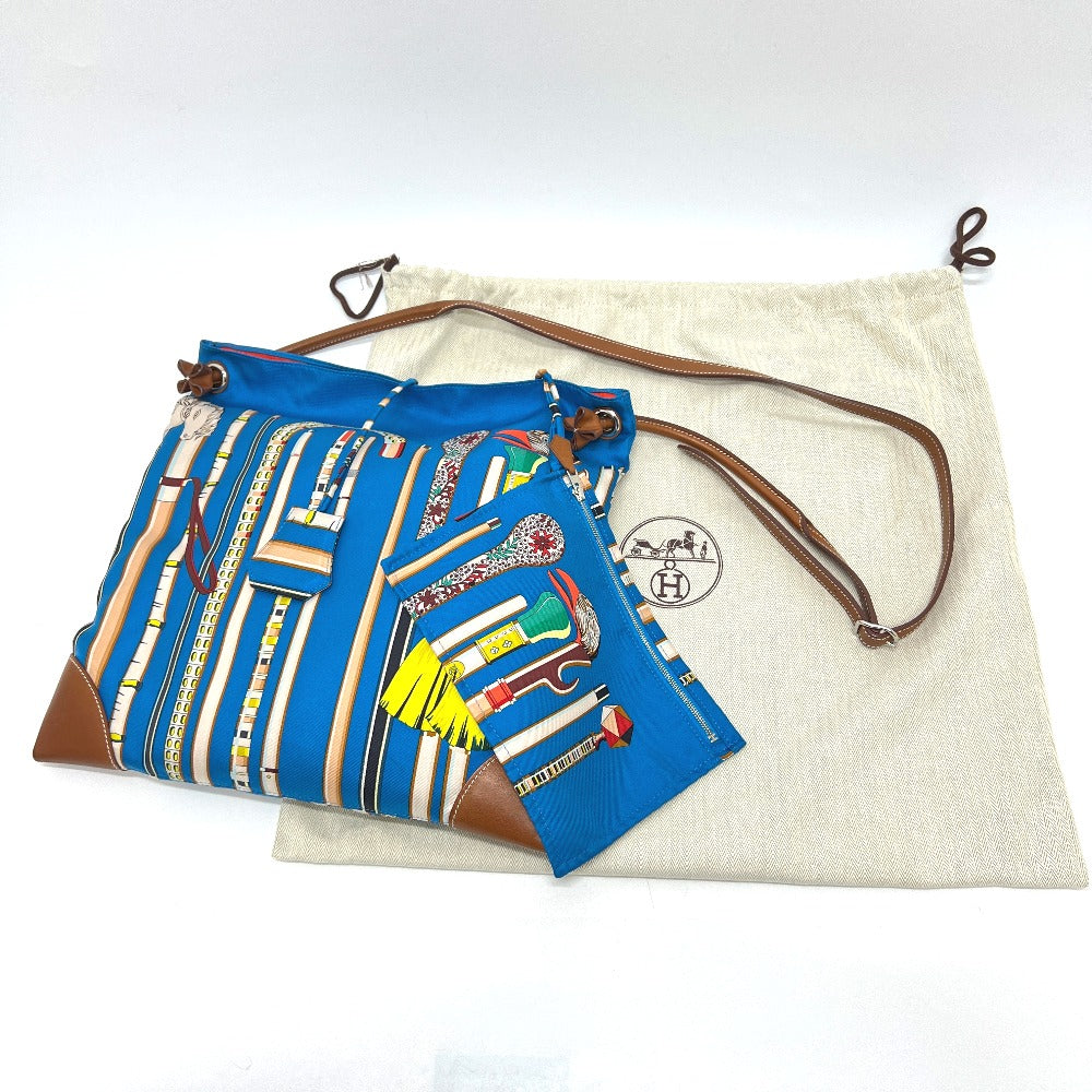 HERMES Silky City PM Crossbody Bag with Pouch, Shoulder Bag, Silk, Women's, Blue