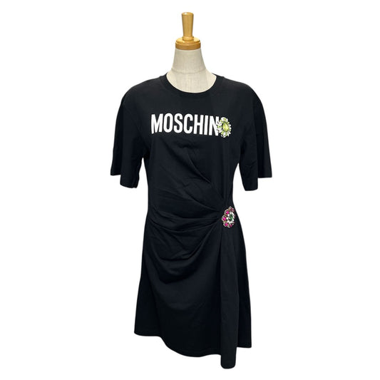 MOSCHINO KS7251145 ロゴ ビジューモチーフ 半袖 アパレル スカート ワンピース コットン レディース ブラック