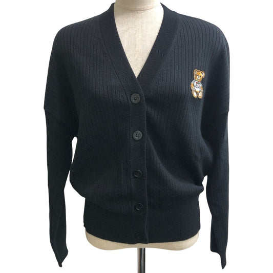 MOSCHINO Teddy Bear Patch Apparel Top Long Sleeve Cardigan Cotton Women's Black