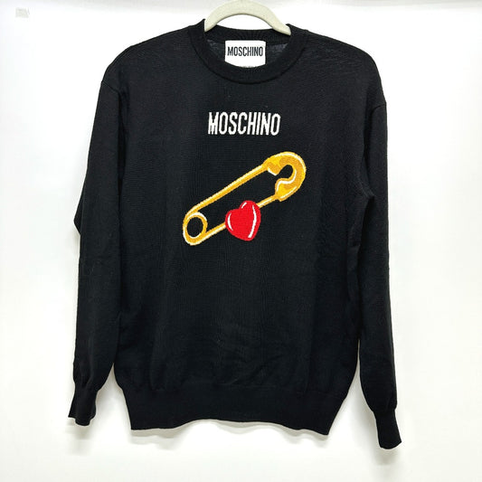 MOSCHINO 安全ピン ハート モチーフ 長袖 アパレル セーター ウール レディース ブラック