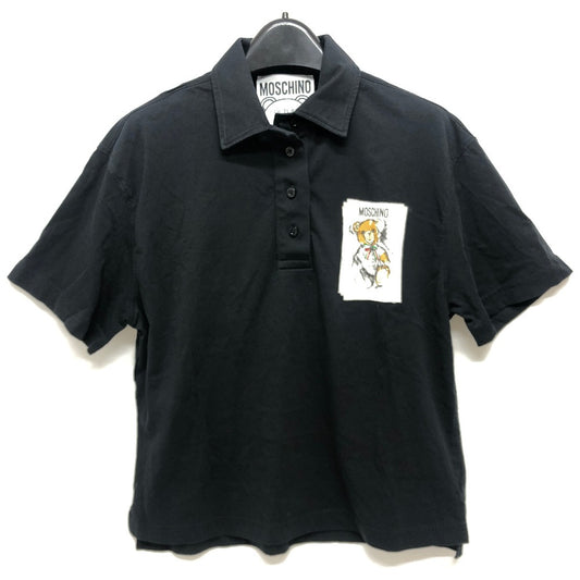 MOSCHINO テディベアプリント アパレル トップス ポロシャツ 半袖Tシャツ コットン レディース ブラック