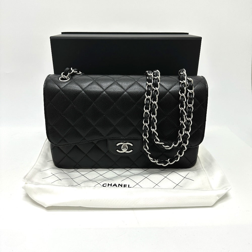 CHANEL A58600 CC ココマーク ロゴ デカマトラッセ30 Wフラップ デカマト チェーンバッグ カバン 斜め掛け Wチェーン ショルダーバッグ キャビアスキン レディース ブラック