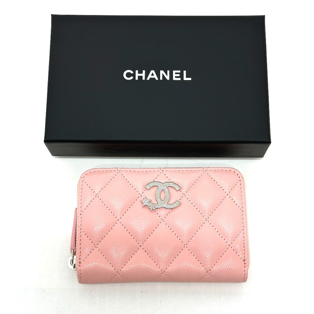 CHANEL Matelasse Coco Star Round Compact Wallet, Bi-fold Wallet, Caviar Leather, Women's, Pink