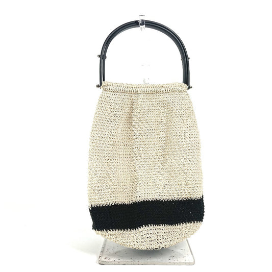 CHANEL ロゴ メッシュ プラスチックハンドル カバン ハンドバッグ キャンバス レディース ベージュ