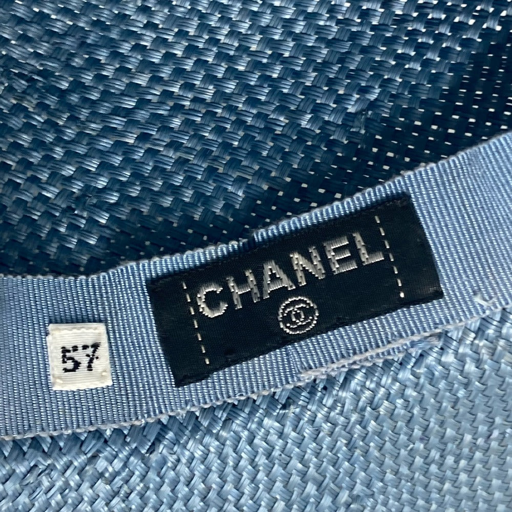 CHANEL サマーハット 麦わら帽子 ストローハット 帽子 バイカラー ハット ストロー レディース ブルー - brandshop-reference