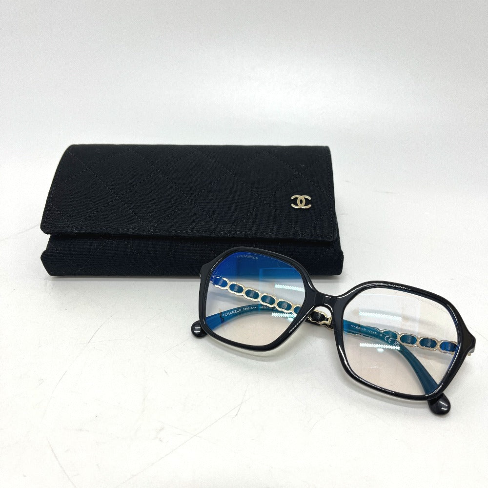 CHANEL 3489-S-A Square Shape CC Mark Temple Chain blue light cut sunglasses Plastic White Used
