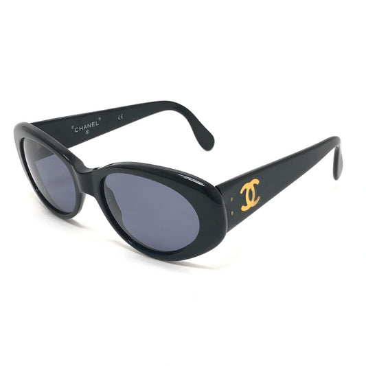 CHANEL 05974 CC Mark Eyewear Oval Blue Lens Vintage sunglasses Plastic Black Used