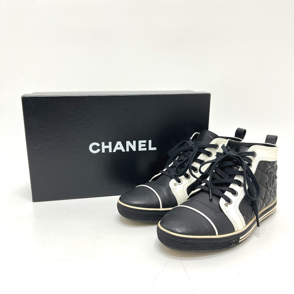 CHANEL G28067 Matelasse CC Mark Bicolor High-Cut Sneakers Shoes sneakers Leather Black/White Used