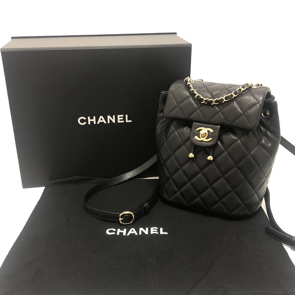 CHANEL AS4058 Matelasse Quilted Coco Mark CC Logo Chain Bag Backpack Caviar Skin Women's Black