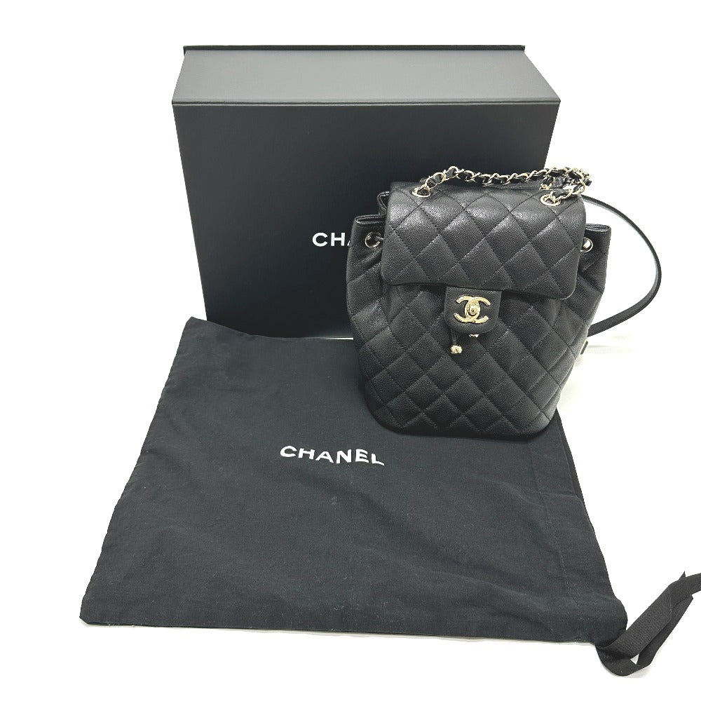 CHANEL AS4058 Backpack Matelasse Quilted Coco Mark CC Logo Chain Bag Rucksack Caviar Skin Women's Gold Hardware Black