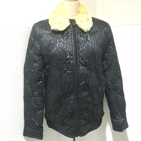 CHANEL ファー付き 08A ジャケット ブルゾン ポリエステル レディース ブラック メタリックブラック