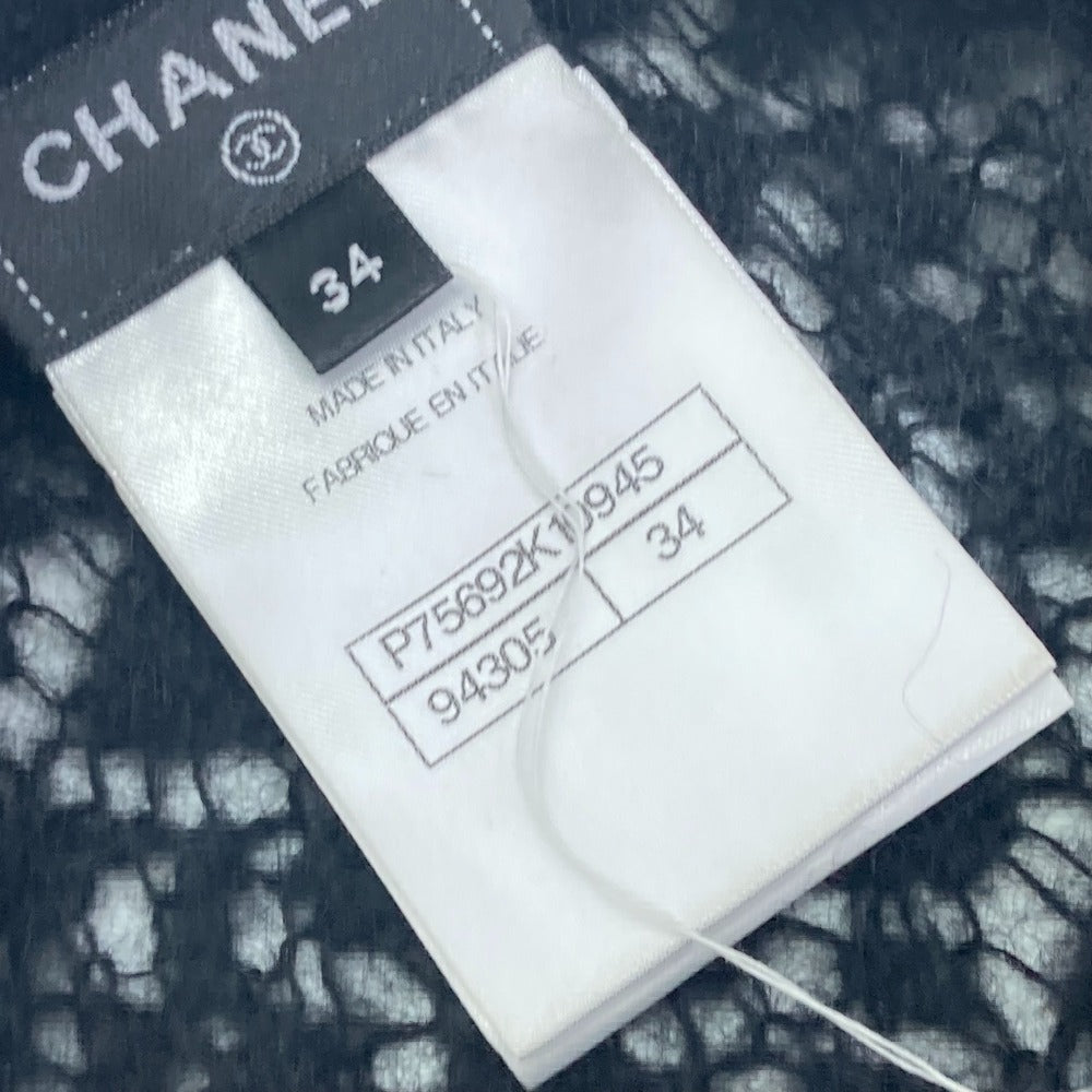 CHANEL P75692 CC Coco Mark Lace Rhinestone Sweater Long Sleeve Knit Alpaca Top Women's Black