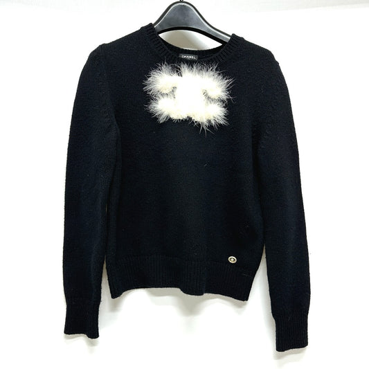 CHANEL P76044 24AW CC Mark Fur apparel sweater Cashmere Black Used