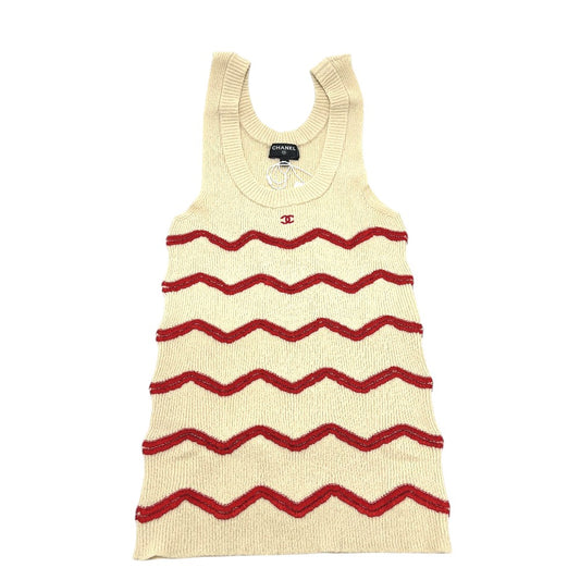 CHANEL P81557 Coco Beach Spring/Summer 2026 CC Mark Zigzag Border Apparel Sleeveless Tank top silk White/Red Used