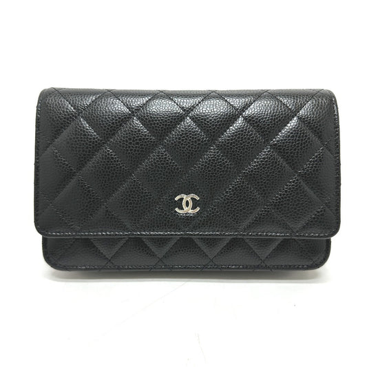 CHANEL AP0250 CC Matelasse CC Mark Classic Chain Wallet Bags Crossbody Long Wallet Shoulder Bag Caviar Leather Black/SilverHardware Used