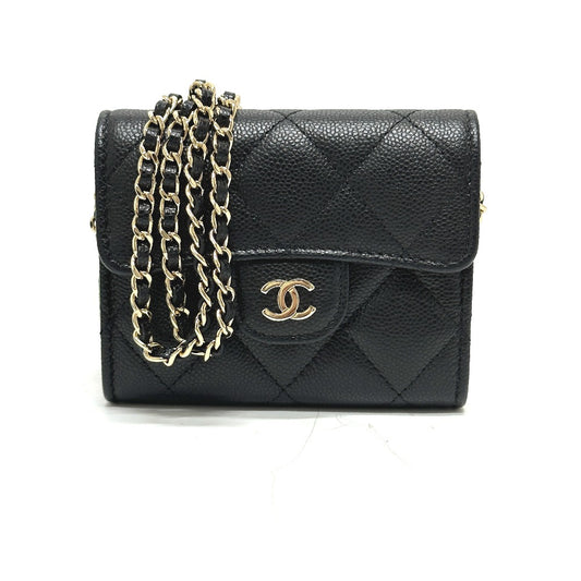 CHANEL AP0238 CC Mark Matelasse CC Pochette Wallet Shoulder Bag Crossbody coin purse Caviar Leather Black/GoldHardware Used