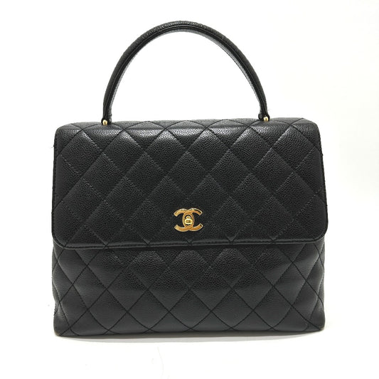 CHANEL A12397 ココマーク マトラッセ カバン トートバッグ トップハンドル ハンドバッグ キャビアスキン レディース ブラック