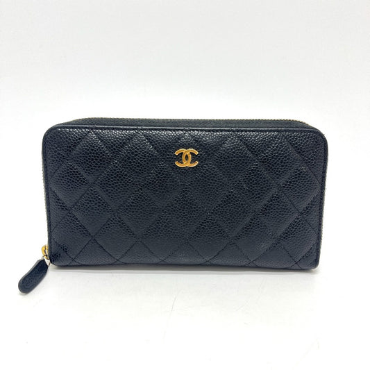 CHANEL A50097 マトラッセ ココマーク ラウンド 財布 ウォレット 長財布 キャビアスキン レディース ブラック