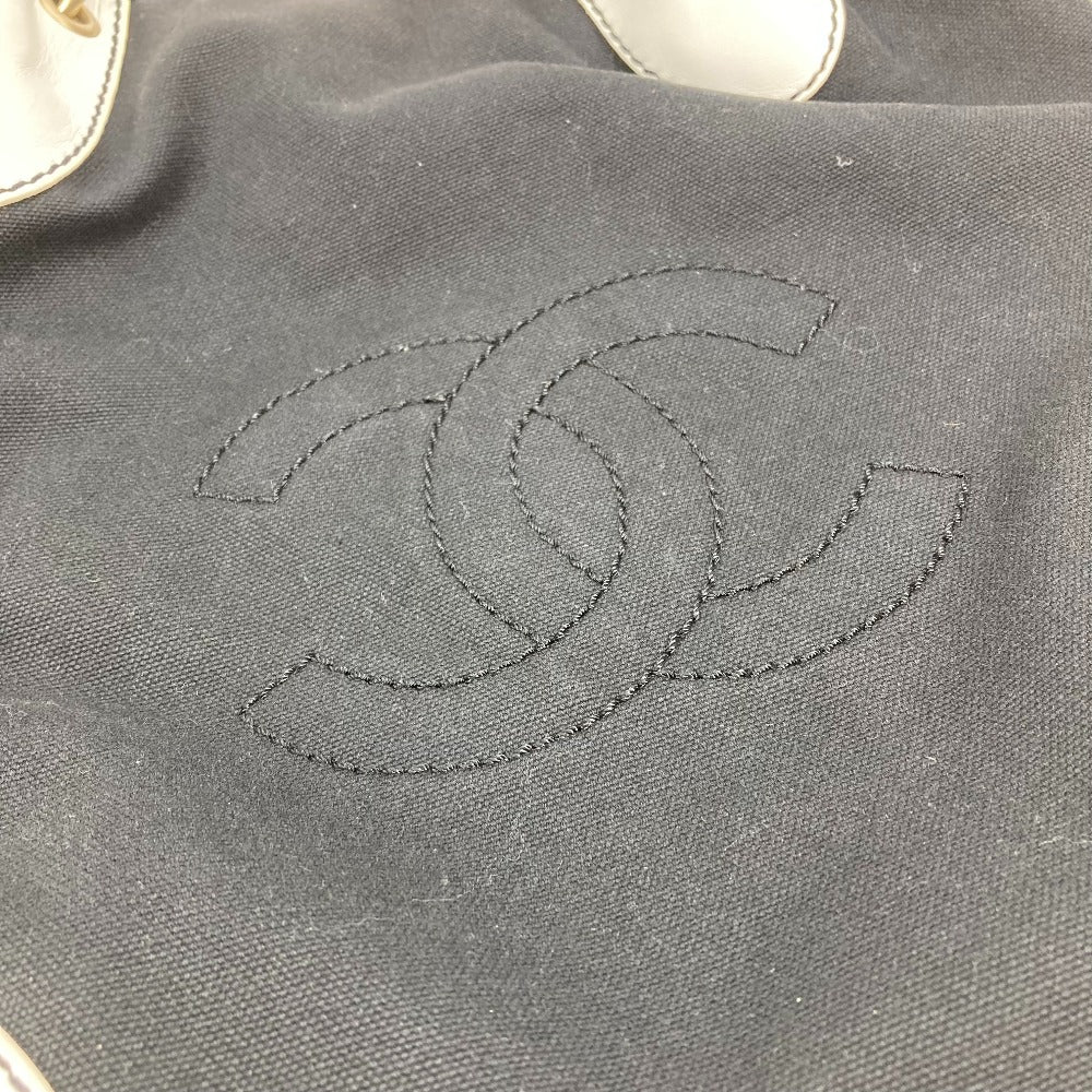 CHANEL バイカラー デカココ チェーン カバン 肩掛け トートバッグ ショルダーバッグ キャンバス レディース ブラック