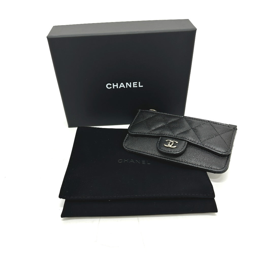 CHANEL AP2570 フラグメントケース ココマーク マトラッセ クラシック ジップ カードケース 財布 小銭入れ コインケース キャビアスキン レディース ブラック