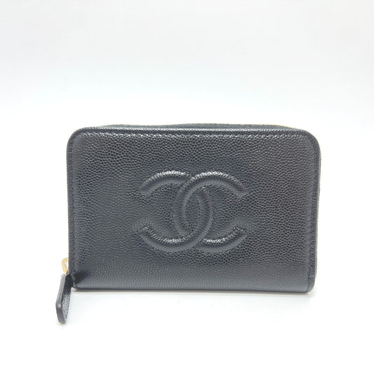 CHANEL AP4658 ココマーク ジップ コインパース 長財布 キャビアスキン レディース ブラック