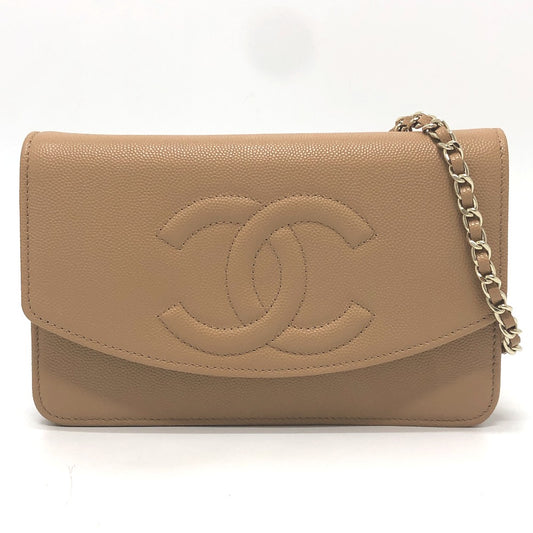CHANEL AP4653 メティエダール コレクション ココマーク カバン チェーンウォレット 斜め掛け ショルダーバッグ キャビアスキン レディース ベージュ