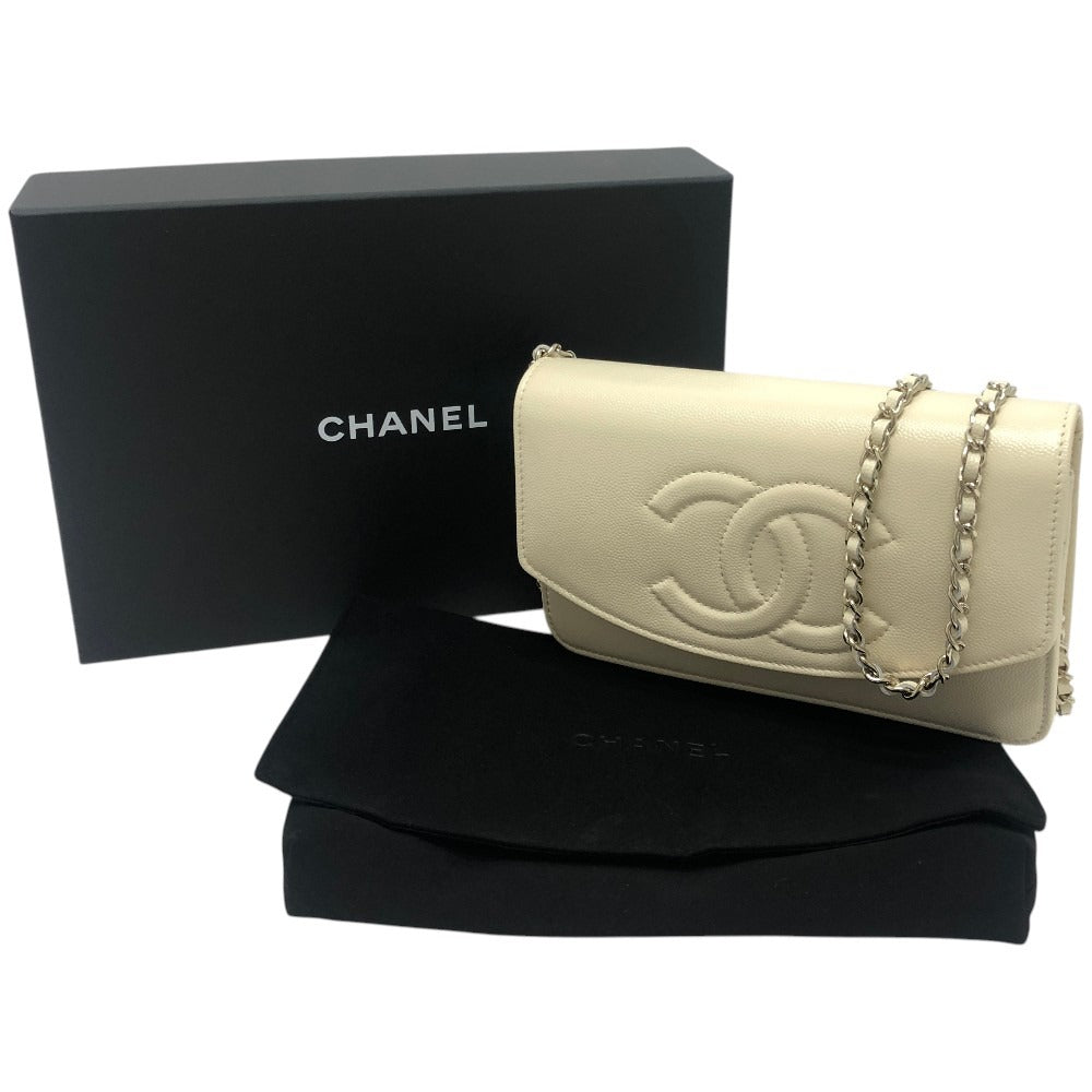 CHANEL AP4653 Metiers d'Art Collection Coco Mark Bag Chain Wallet Diagonal Shoulder Bag Caviar Skin Ladies Cream White White