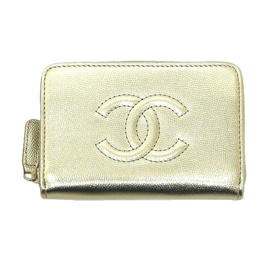CHANEL AP4658 ココマーク メティエダール カードケース ミニ財布 コインケース キャビアスキン レディース ゴールド