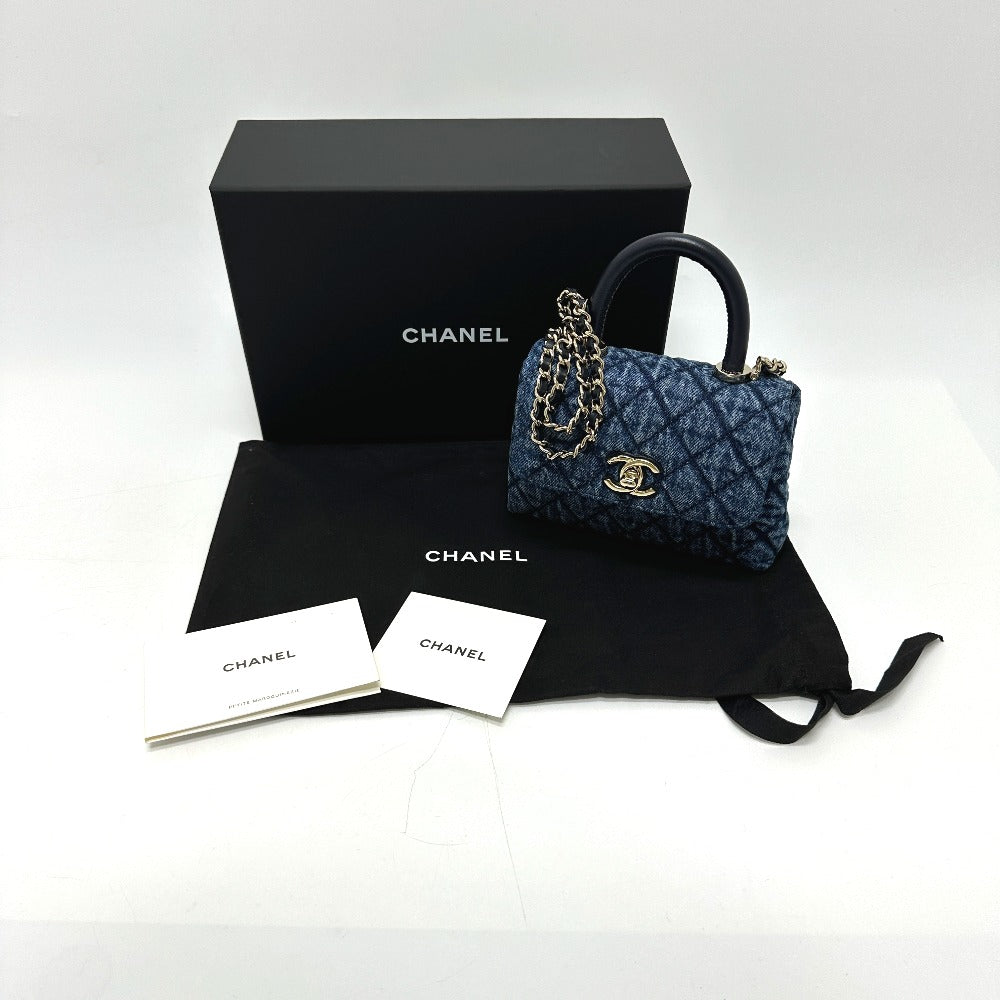 CHANEL AP4244 โคโค่ แฮนเดิล มินิมินิ วอชเดนิม กระเป๋าสะพาย 2 ทาง ผ้าเดนิม สำหรับผู้หญิง สีน้ำเงิน